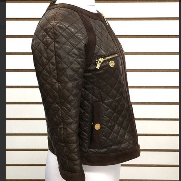 Tory Burch Quilted Brown Leather Jacket - Picture 2 of 6